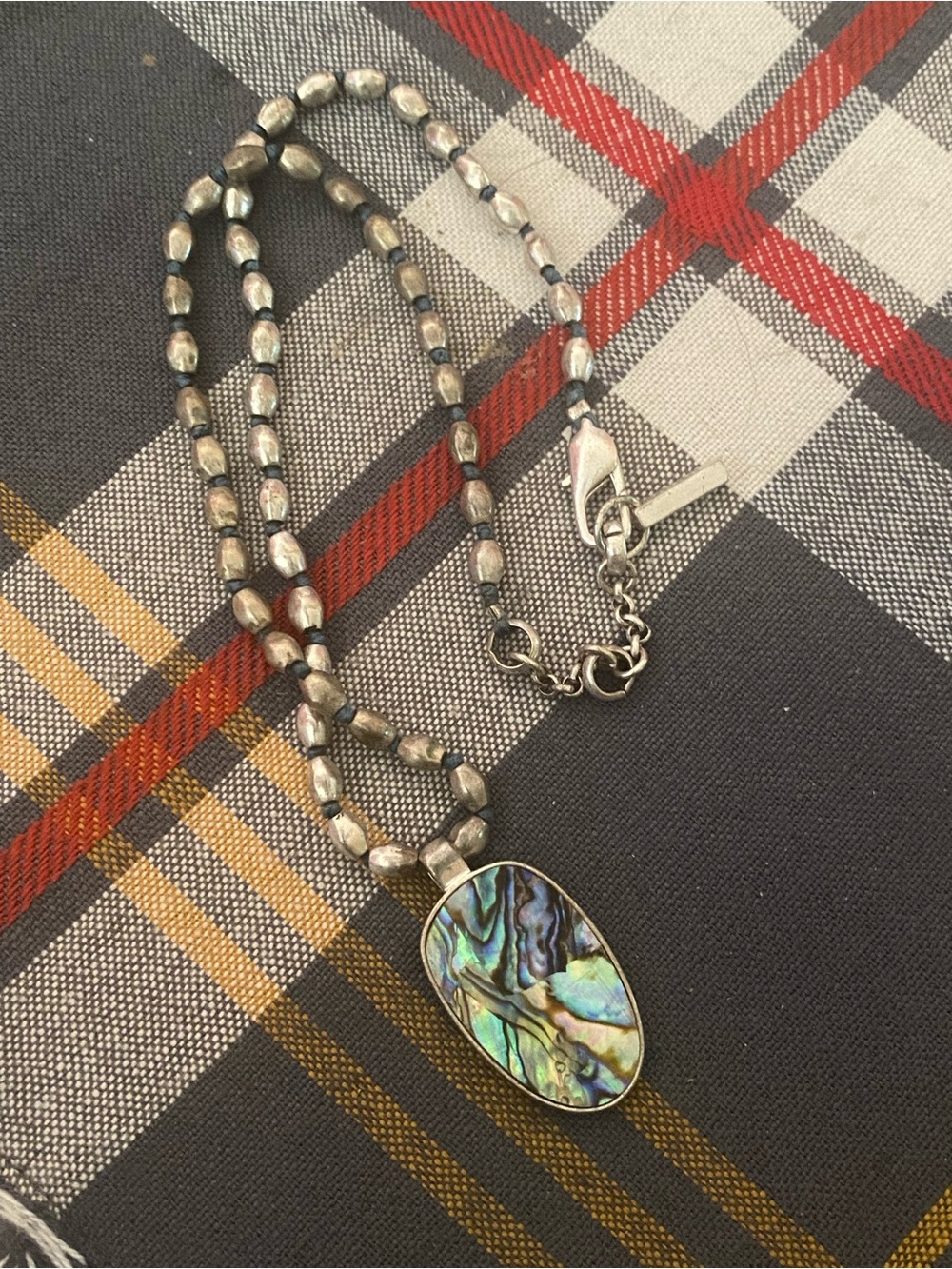 Kenneth Cole Abalone Pendant Beaded Necklace - Silver Tone